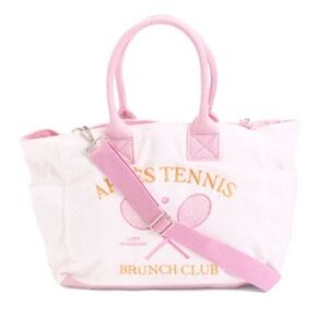 White and Pink Tote Bag with Tennis Design(wildfox)